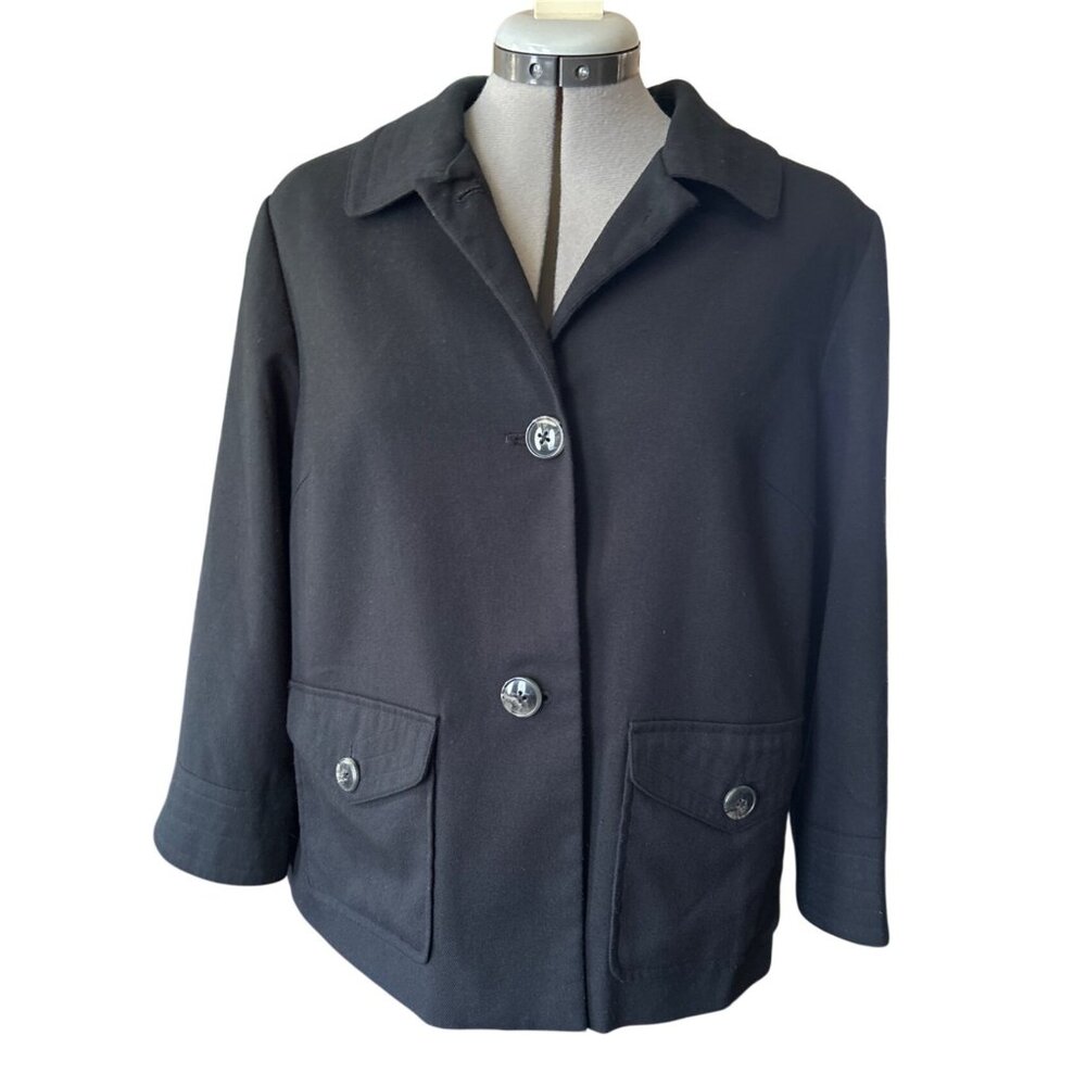 George ME Ladies Cropped Black Button-Up Jacket Blazer M Leopard Lining